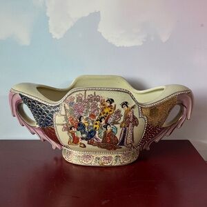 Exquisite Handcrafted Beaded Royal Satsuma Bowl/Vase with Oriental Figurine